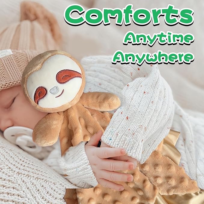 Baby Security Blanket, Soft Baby Lovey Toy Blanket for Boys and Girls, Snuggle Toy Lovie Newborn Gift, Unisex Nursery Bed Blankets Sloth16 Inch