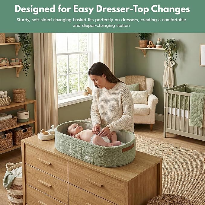 PeraBella Baby Changing Basket for Dresser Top, Baby Moses Basket for Newborn, Portable Diaper Changing Pad Table Topper for Dresser, Includes Diaper Caddy Organizer with Handle, Moses Bassinet Mat | Plush Exterior, Breathable Pad, Waterproof Layer, St...
