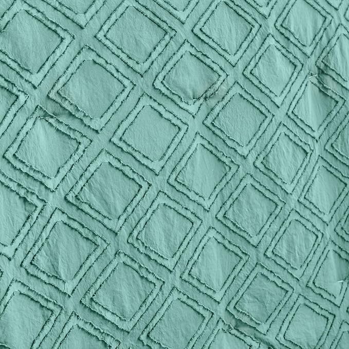Mini Crib Bedding Set 3 Pieces Baby Boho Quilted Tufted Ruffles Comforter with Fitted Sheet and Ruffled Bed Skirt - Cute Shabby Baby Bedding Fits Mini Crib Only Teal Blue