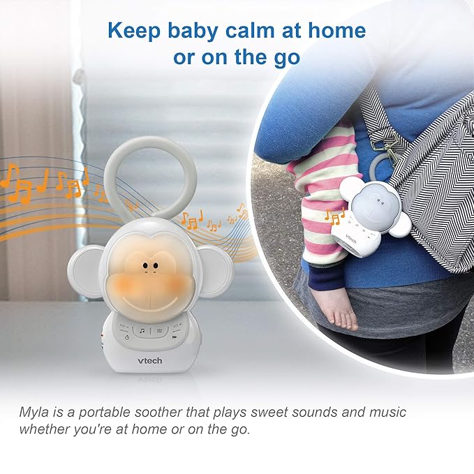 VTech Communications BC8211 Myla The Monkey Baby Sleep Soother with a White Noise Sound Machine Featuring 5 Soft Ambient Sounds, 5 Calming Melodies & Soft-Glow Night Light, 1 Count (Pack of 1)