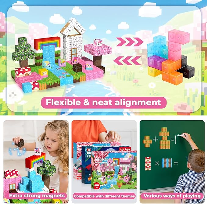 Goody King 150PCS Magnetic Blocks - Unicorn Magnetic Building Blocks, Stacking Magnets for Kids, Strong Magnets, Sensory Toy for STEM Learning Toys for Kids 3+ Boys and Girls Christmas Birthday Gifts