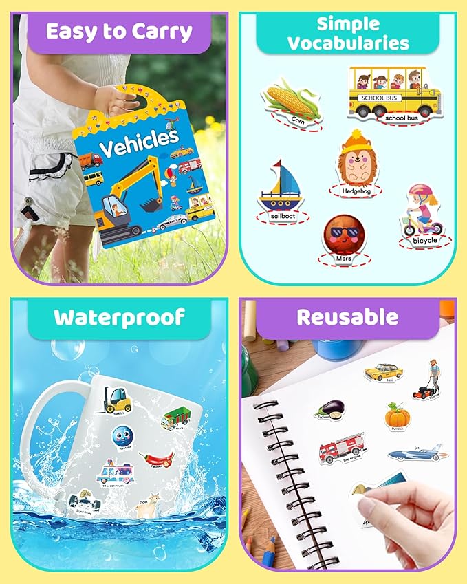 Benresive Reusable Sticker Book for Toddlers, Stickers for Kids, Toddler Travel Toys Activities Crafts Ages 3 and Up Easter Basket Stuffers Birthday Gifts - Farm, Space and Vehicle