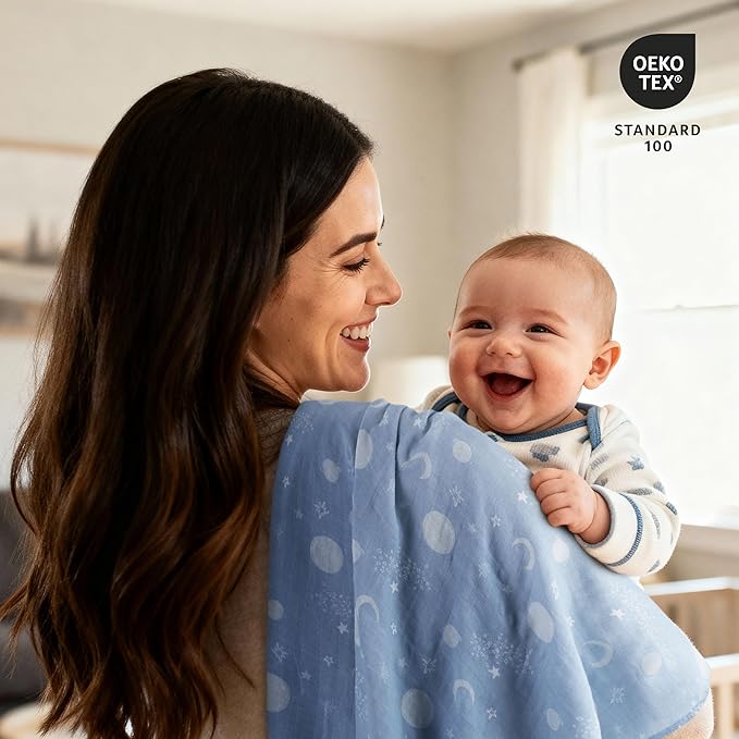 GLLQUEN BABY Muslin Swaddle Blankets Breathable Receiving Blankets (35" x 40") 2-Pack Soft Baby Blankets for Girls and Boys Newborn Essentials Muslin Burp Cloths Swaddle Wrap Baby Gift(Astronaut)