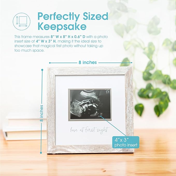 Pearhead Love at First Sight Sonogram Picture Frame, Gender Neutral Ultrasound Keepsake, Ideal Pregnancy Gift, Baby Shower and Nursery Decor, 4” x 3” Photo Insert, Rustic