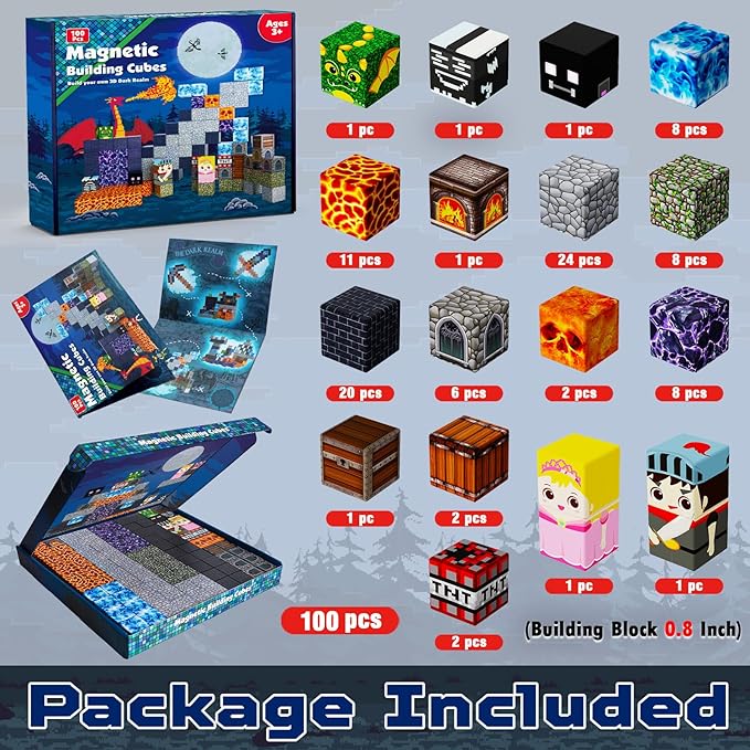100PCS Magnetic Blocks - Dark Castle Set Magnetic Building Blocks, Stacking Magnets for Kids, Strong Magnets, Sensory Toy for STEM Learning Toys for Kids 3+ Boys and Girls Christmas Birthday Gifts