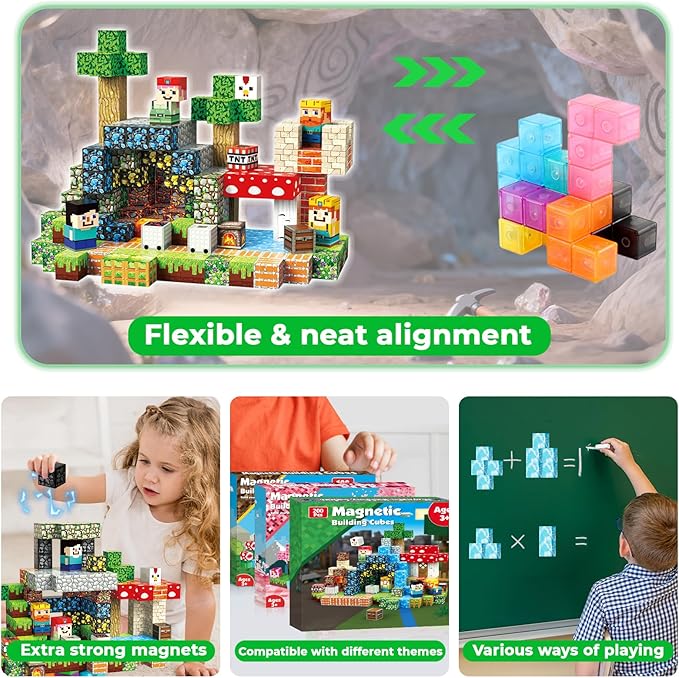Goody King 200PCS Magnetic Blocks - Magnetic Building Blocks, Stacking Magnets for Kids, Strong Magnets, Sensory Toy for STEM Learning Toys for Kids 3+ Boys and Girls Christmas