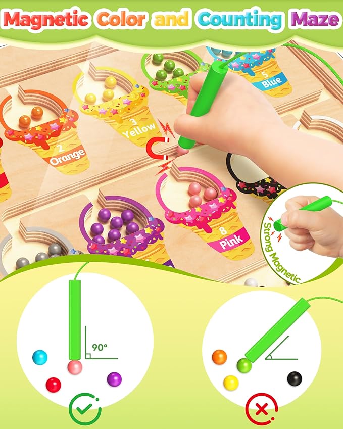 Magnetic Color and Number Maze, Montessori Toys for 2 3 4 Year Old, Wooden Color Matching Puzzle Board, Toddler Easter Basket Stuffers Educational Toys for Ages 2-4 for Girls Boys Birthday Gifts