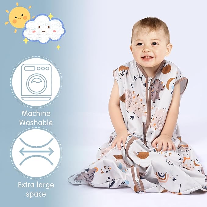 3 Pack Baby Sleep Sack 100% Rayon Cotton Baby Sleeping Bag 2-Way Zipper Toddler Wearable Blankets TOG 0.3. (Fox&Dinosaurs&Dark gray, 18-24 Months)