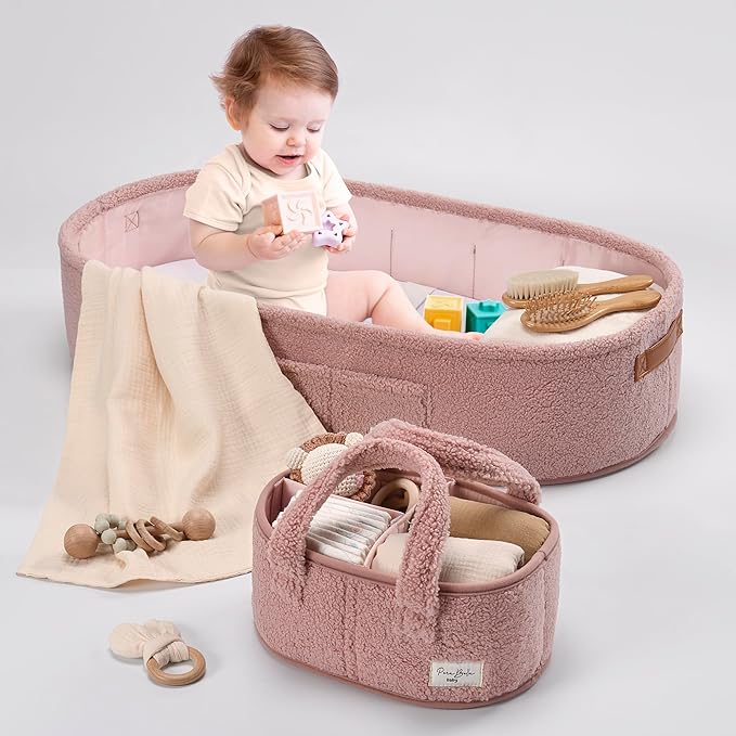 PeraBella Baby Changing Basket for Dresser Top, Baby Moses Basket for Newborn, Portable Diaper Changing Pad Table Topper for Dresser, Includes Diaper Caddy Organizer with Handle, Moses Bassinet Mat | Plush Exterior, Breathable Pad, Waterproof Layer, St...