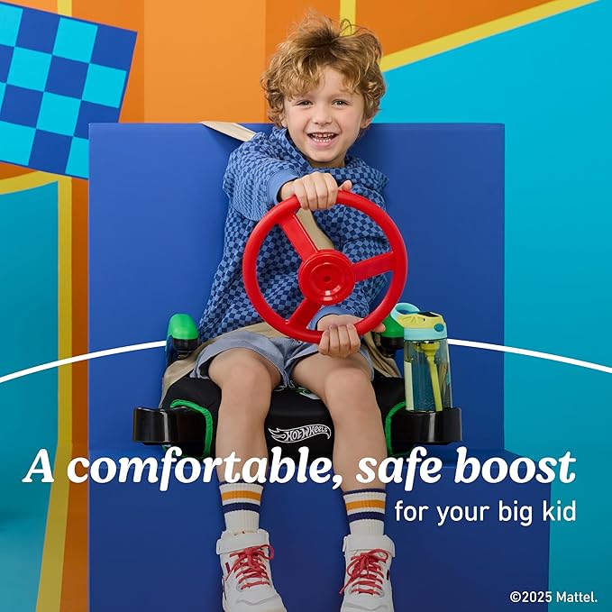Graco Turbobooster 2.0 Backless Booster Seat, Kids Booster Car Seat with Adjustable Armrests and Hide Away Cup Holders, Hot Wheels