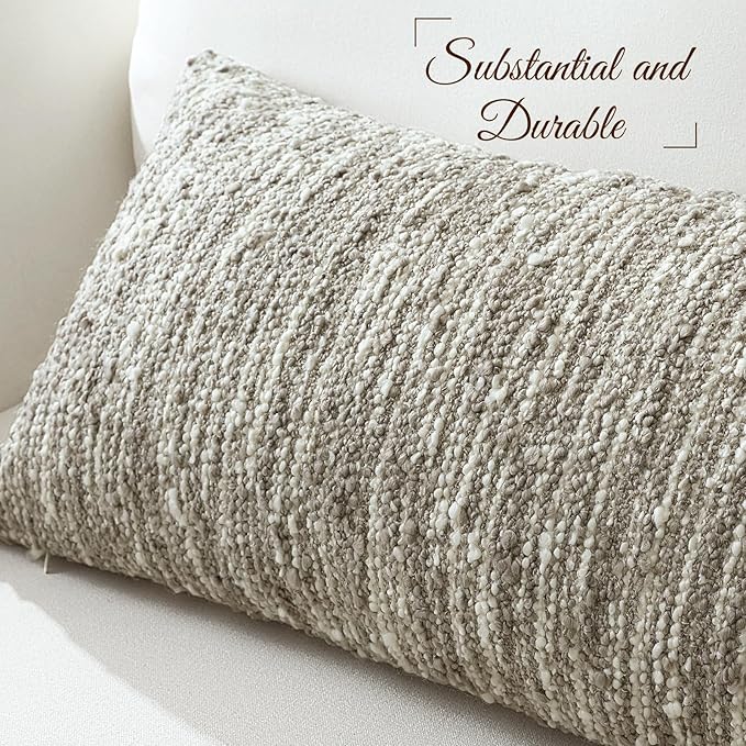 Artscope Lumbar Throw Pillow Cover 14x36 Super Thick Body Pillow Cover Decorative Boucle Textured Neutral Accent Italian Style Pillowcase for Bedroom Living Room Couch Sofa Home Décor-Taupe Grey