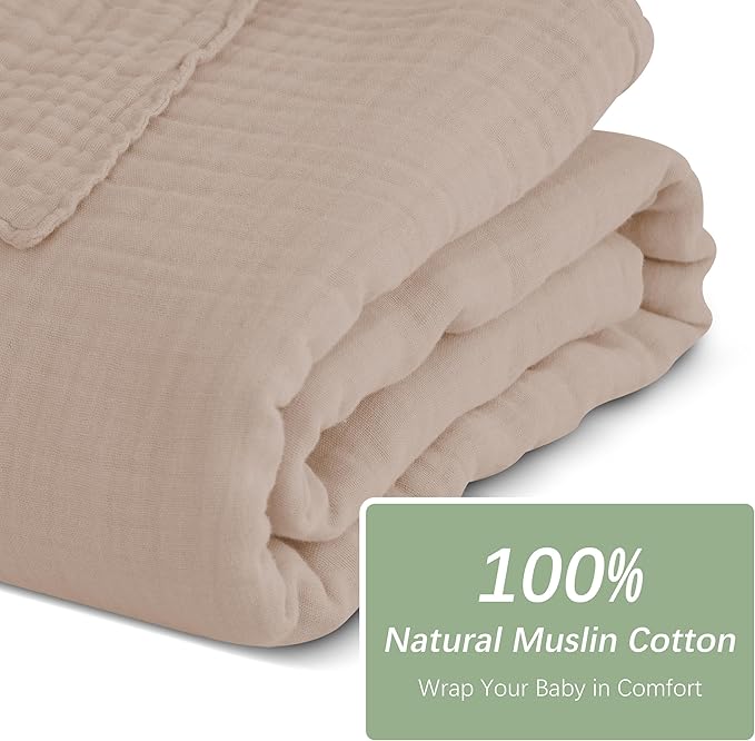 SWEET DOLPHIN Muslin Baby Bath Towels Blanket - 2 Pack 100% Cotton Towel for Babies, Infants, Toddlers - 40x40Inch - Highly Absorbent, Brown