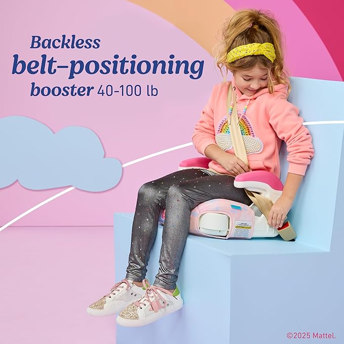 Graco Turbobooster 2.0 Backless Booster Seat, Kids Booster Car Seat with Adjustable Armrests and Hide Away Cup Holders, Barbie Paint