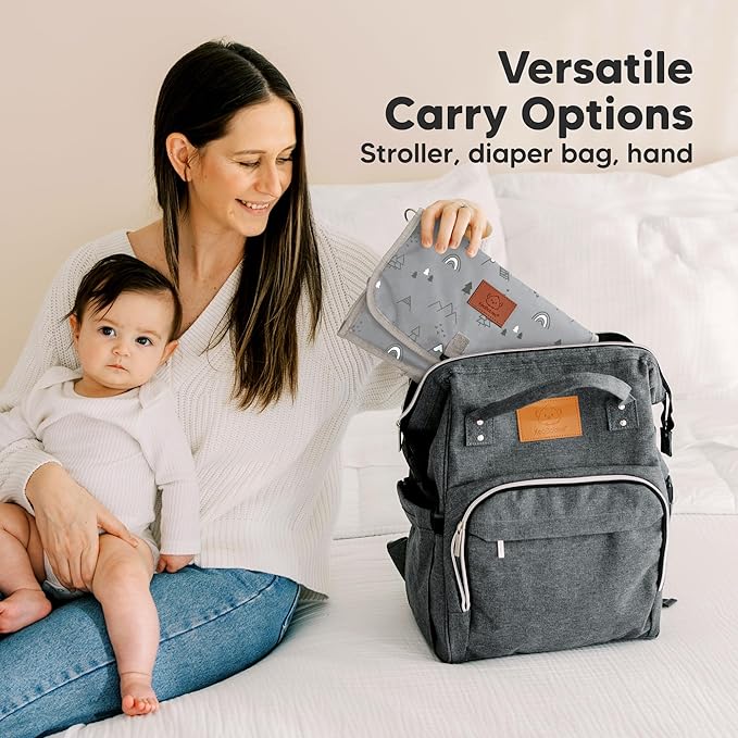 KeaBabies Portable Diaper Changing Pad - Large Waterproof Baby Changing Mat, Compact Travel Diaper Clutch, Functional Pockets Fit Newborn Essentials, Wipeable & Padded Baby Changer (Woodland)