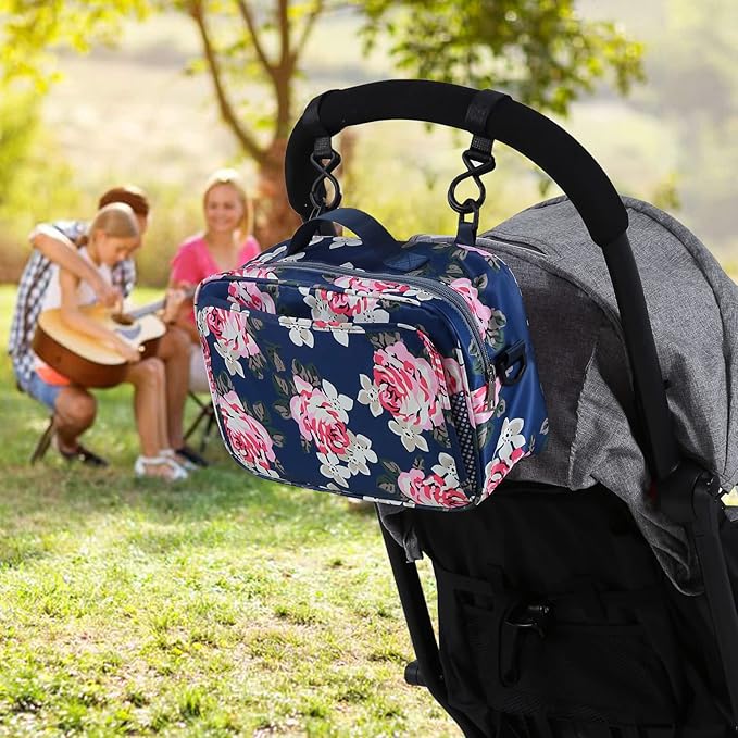 GOGOSO Baby Stroller Organizer Bag with Insulated Pocket, Universal Fit Most Strollers, Space for Diapers, Wipes & Toys Flower