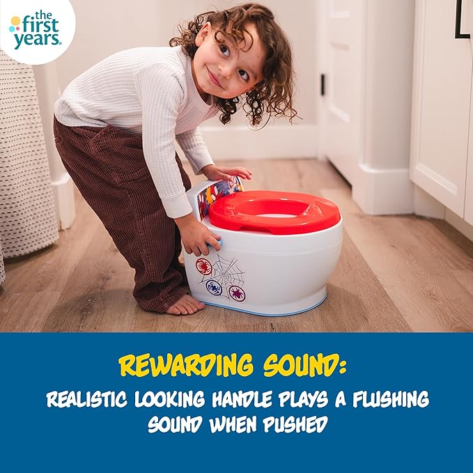 The First Years Spidey and his Amazing Friends Potty Training Toilet - 2-in-1 Potty & Removable Toddler Toilet Seat Attachment with Flush Sounds - Includes Anti-Splash Seat and Non-Slip Grip