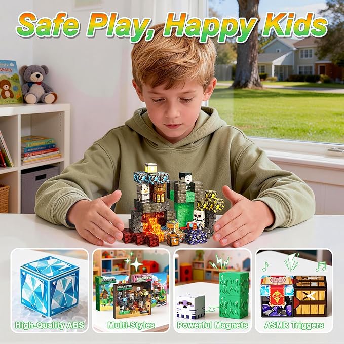 Magnetic Blocks, 100PCS Magnetic Building Blocks, Stacking Magnets for Kids, Sensory Toy for STEM Constructions Magnet Blocks for Boys Girls Age 3+, Christmas Birthday Gifts