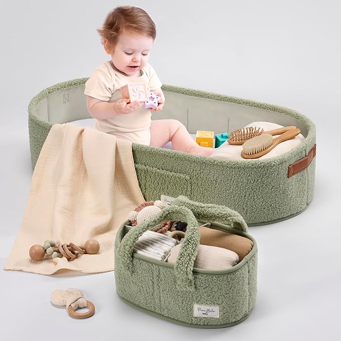 PeraBella Baby Changing Basket for Dresser Top, Baby Moses Basket for Newborn, Portable Diaper Changing Pad Table Topper for Dresser, Includes Diaper Caddy Organizer with Handle, Moses Bassinet Mat | Plush Exterior, Breathable Pad, Waterproof Layer, St...