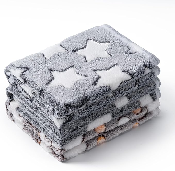 1 Pack 3 Blankets Super Soft Fluffy Premium Fleece Pet Blanket Flannel Paw Printed Throw for Dog Puppy Cat (Small 23x16'', Star, Bone, Love)