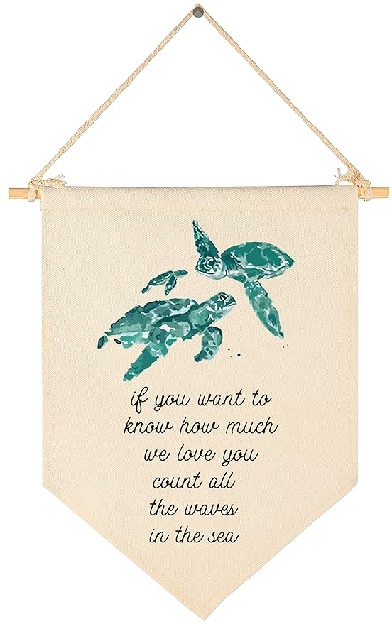 FYSIA We Love You-Ocean Turtle Theme Nursery Decor- Canvas Hanging Pennant Flag Banner Wall Sign Decor Gift for Nursery Baby Kids Girl Boy Teen Bedroom Playroom Decor- Birthday Christmas Gift