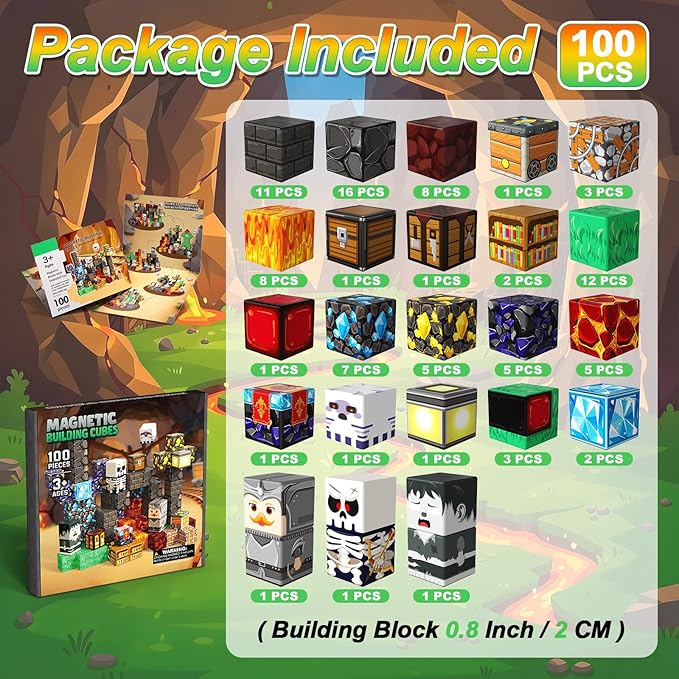 Magnetic Blocks, 100PCS Magnetic Building Blocks, Stacking Magnets for Kids, Sensory Toy for STEM Constructions Magnet Blocks for Boys Girls Age 3+, Christmas Birthday Gifts
