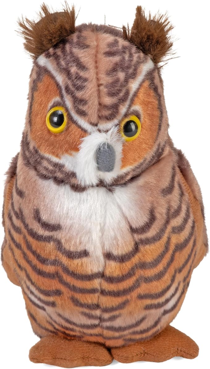 Wild Republic Audubon Birds Great Horned Owl with Authentic Bird Sound, Stuffed Animal, Bird Toys for Kids and Birders
