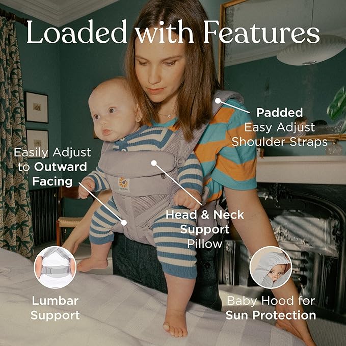 Ergobaby Omni Classic Baby Carrier Newborn to Toddler - Breathable Baby Carriers for Summer - All-Position Carrier with Lumbar Support (7-45 Pounds), Mesh, Oxford Blue