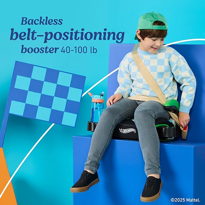 Graco Turbobooster 2.0 Backless Booster Seat, Kids Booster Car Seat with Adjustable Armrests and Hide Away Cup Holders, Hot Wheels