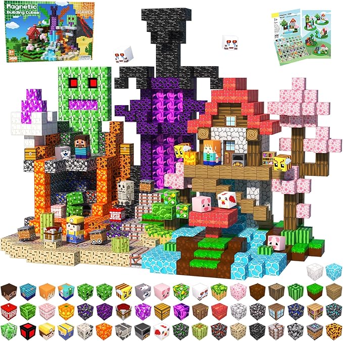 300 PCS Magnetic Blocks - Magnetic Building Blocks, Stacking Magnetic Blocks for Kids, Sensory Toy for STEM Montessori for Kids 3+ Boys and Girls Christmas Birthday Gifts