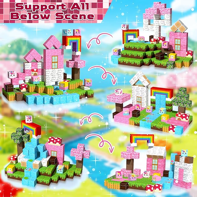 Goody King 150PCS Magnetic Blocks - Unicorn Magnetic Building Blocks, Stacking Magnets for Kids, Strong Magnets, Sensory Toy for STEM Learning Toys for Kids 3+ Boys and Girls Christmas Birthday Gifts