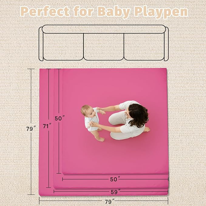 Waterproof Baby Play Mat for Floor 1.3" Thick Memory Foam 47 * 47 Cushion Playpen Playmat Tummy Time Nursery Rug Pad Mattress Create Soft & Safe Area for Infants,Toddler,Kids,Hot Pink