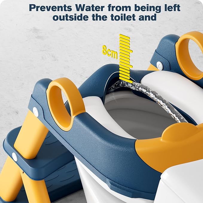 Potty Training Seat, Upgrade Toddler Toilet Seat for Kids Boys Girls, 2 in 1 Potty Training Toilet for Kids, Splash Guard Anti-Slip Pad Step Stool（Blueyellow）
