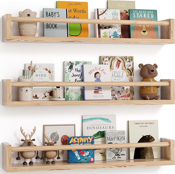 G&W Gruwald Nursery Book Shelves, Set of 3, Wall Bookshelf, Book Shelf for Kids Rooms, Wall Book Shelves for Bedroom Kids, Floating Shelf, Nursery Decor(Wood, 23 Inches)