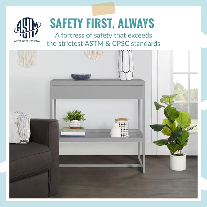Dream On Me Arlo Changing Table in Pebble Grey – Enclosed Dressing Area with Safety Strap, Solid New Zealand Pinewood, Non-Toxic Finish, Spacious Fixed Storage Shelf, Water-Resistant 1" Changing Pad
