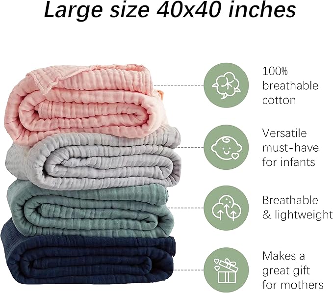 SWEET DOLPHIN Muslin Baby Bath Towels Blanket - 2 Pack 100% Cotton Towel for Babies, Infants, Toddlers - 40x40Inch - Highly Absorbent, Brown