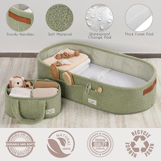 PeraBella Baby Changing Basket for Dresser Top, Baby Moses Basket for Newborn, Portable Diaper Changing Pad Table Topper for Dresser, Includes Diaper Caddy Organizer with Handle, Moses Bassinet Mat | Plush Exterior, Breathable Pad, Waterproof Layer, St...