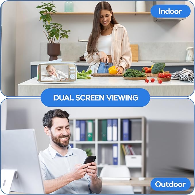 Smart Baby Monitor, 5" HD IPS Screen, 1500ft Long Range, 48 Hours Battery, White Noises & Lullabies, 2K HD Camera, Customizable Safe Zones, Motion Detection, VOX, Free Secure Phone App