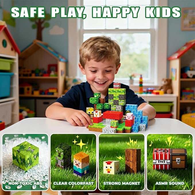 Magnetic Blocks, 100PCS Magnetic Building Blocks, Stacking Magnets for Kids, Sensory Toy for STEM Constructions Magnet Blocks for Boys Girls Age 3+, Christmas Birthday Gifts, Treehouse