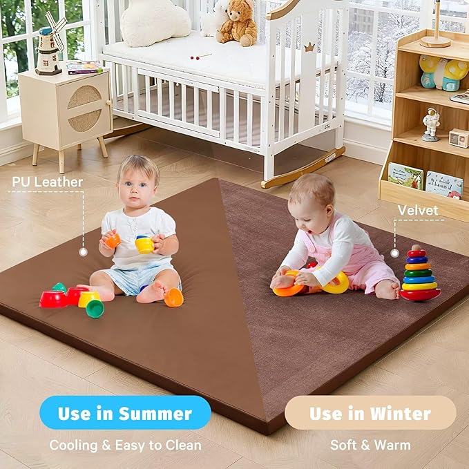 Waterproof Baby Play Mat for Floor 1.3" Thick Memory Foam 71 * 79 Cushion Playpen Playmat Tummy Time Nursery Rug Pad Mattress Create Soft & Safe Area for Infants,Toddler,Kids,Chestnut