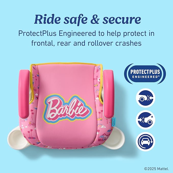 Graco Turbobooster 2.0 Backless Booster Seat, Kids Booster Car Seat with Adjustable Armrests and Hide Away Cup Holders, Barbie Paint