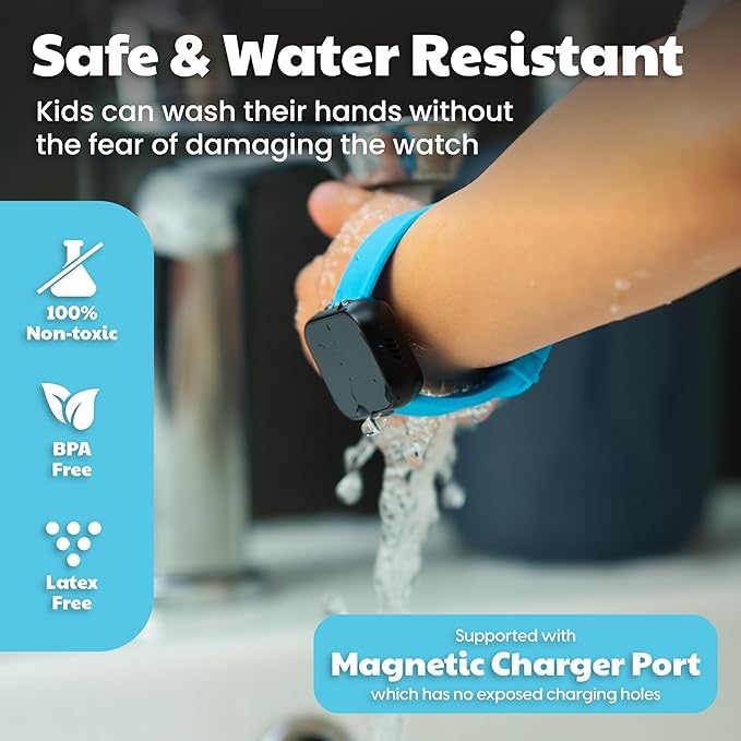 Potty Training Watch & Board Book for Kids – A Water Resistant Potty Reminder Device for Boys & Girls - Train Your Toddler with Fun Musical or Vibration Reminders and Printed Board Book (Blue)