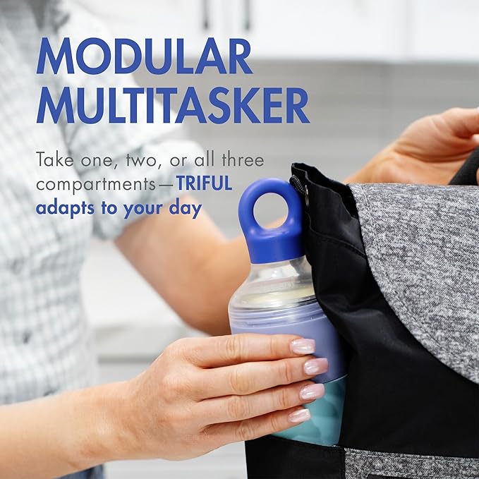 Boon Triful Baby Formula Dispenser On The Go - Insulated Stainless Steel Formula Containers with Stacking Design - Baby Bottle-Feeding Supplies for Travel, Camping, 8 oz, Blue