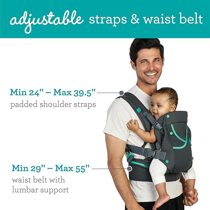 Infantino Carry On Active Baby Carrier, Ergonomic Multi-Pocket Baby Carrier for Newborn to Toddler 8-40 lbs with Padded Straps, Lumbar Belt Storage & Pacifier Loop, Registry Essential, Gray