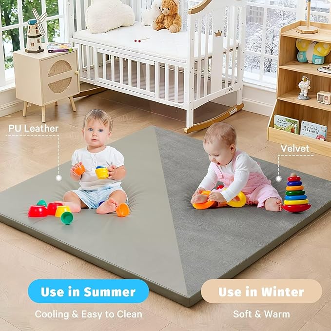 Waterproof Baby Play Mat for Floor 1.3" Thick Memory Foam 47 * 47 Cushion Playpen Playmat Tummy Time Crawling Mat Nursery Rug Pad Mattress Create Soft & Safe Area for Infants,Toddler,Kids,Grey