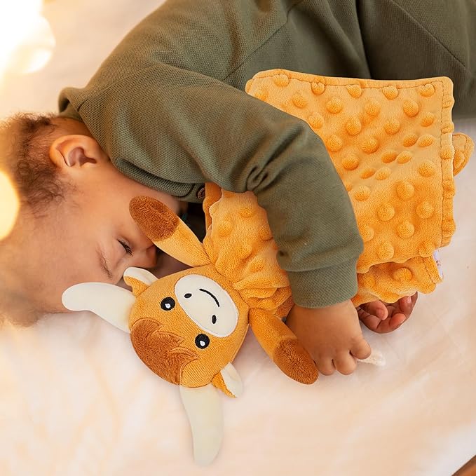 Loveys for Babies,Soft Baby Security Blanket for Newborn Infant Toddler Snuggle Toy Stuffed Animal,Lovey Highland Cow Security Blankets Baby Unisex for Gifts(Highland Cow,12.2in)