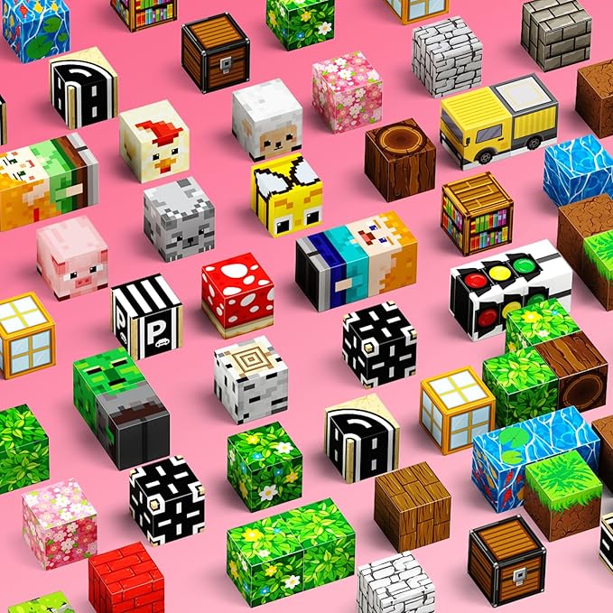 Magnetic Blocks, 200PCS Magnetic Building Blocks, Stacking Magnets for Kids, Sensory Toy for STEM Constructions Magnet Blocks for Boys Girls Age 3+, Christmas Birthday Gifts, Pink Sakura Traffic