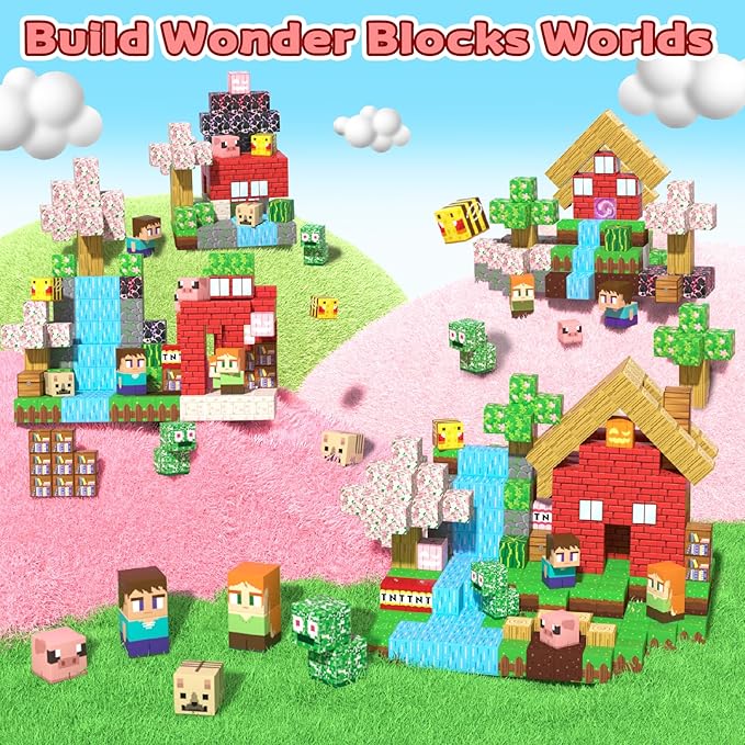 Magnetic Blocks, 208PCS Magnetic Building Blocks, Stacking Magnets for Kids, Sensory Toy for STEM Constructions Magnet Blocks for Boys Girls Age 3+, Christmas Birthday Gifts (Sakura Forest)