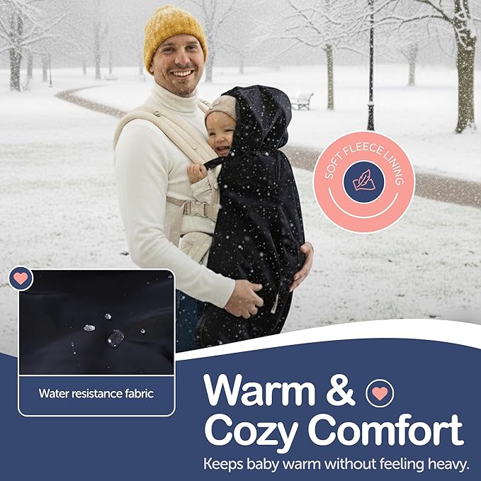 Baby Carrier Cover Winter with Detachable Hood - Windproof & Water-Resistant Winter Car Seat Cover Baby Girl & Boy, Universal Travel Carrier & Stroller Blankets for Babies