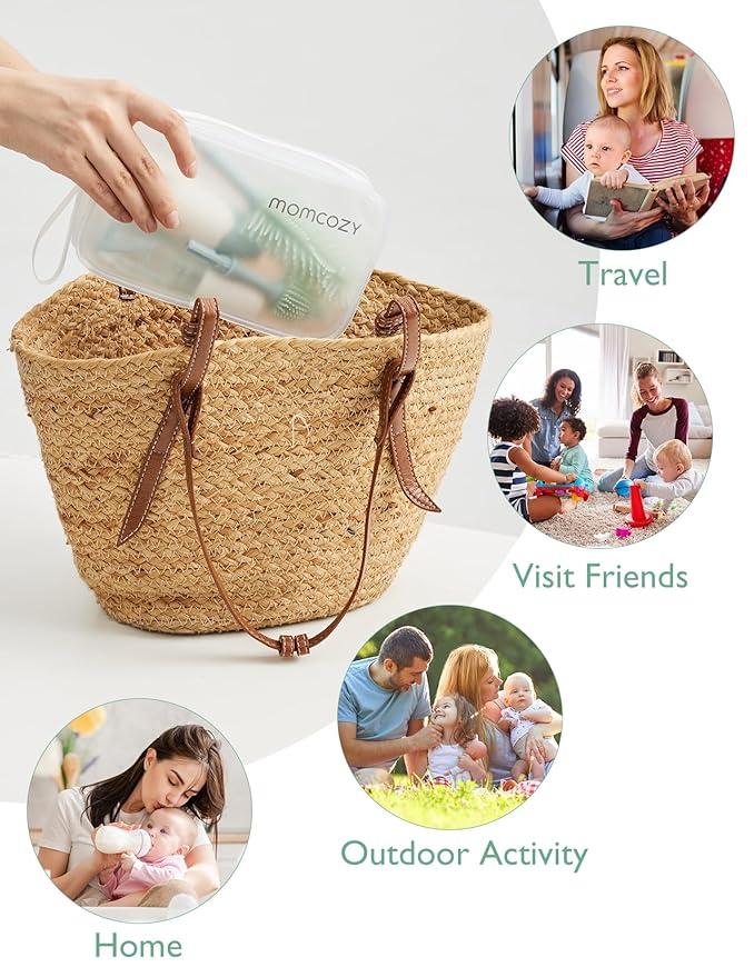 Momcozy Bottle Brush Kit, Innovative Push-Press Design for Better Cleaning - Baby Bottle Cleaner Brush for Baby Bottle, Breast Pumps, Nipples, and More - Can Generate Foam for Better Cleaning, Green