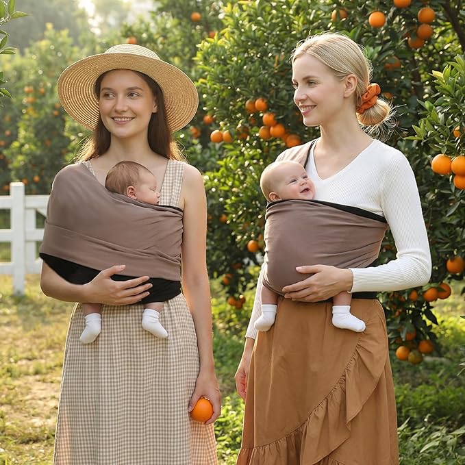Baby Wrap Carrier, Lightweight Baby Wearing Wraps for Newborn and Infant, Soft Swaddle Holder Carrier, Cozy Baby Sling 7-35 lbs Black+Brown